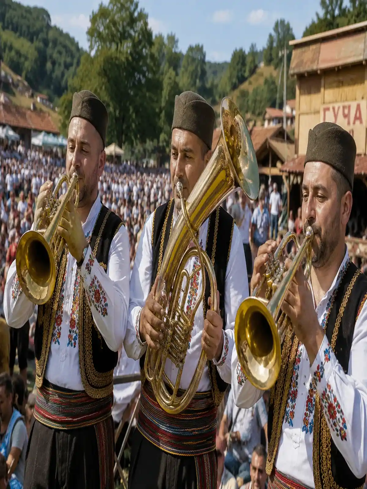 Trubači 24h sa trubom u plavom odelu